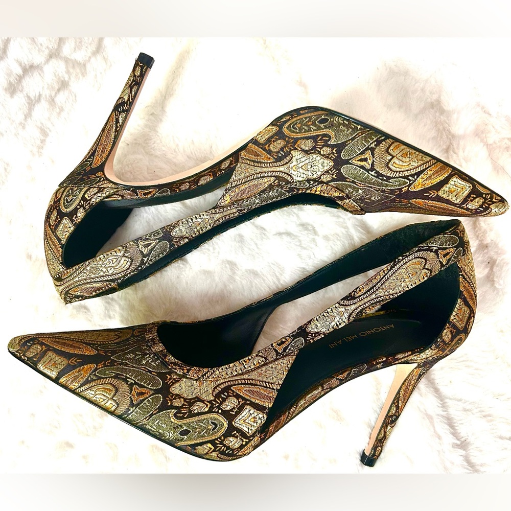 ANTONIO MELANI leather tapestry paisley heels women’s size 10 - Picture 8 of 9